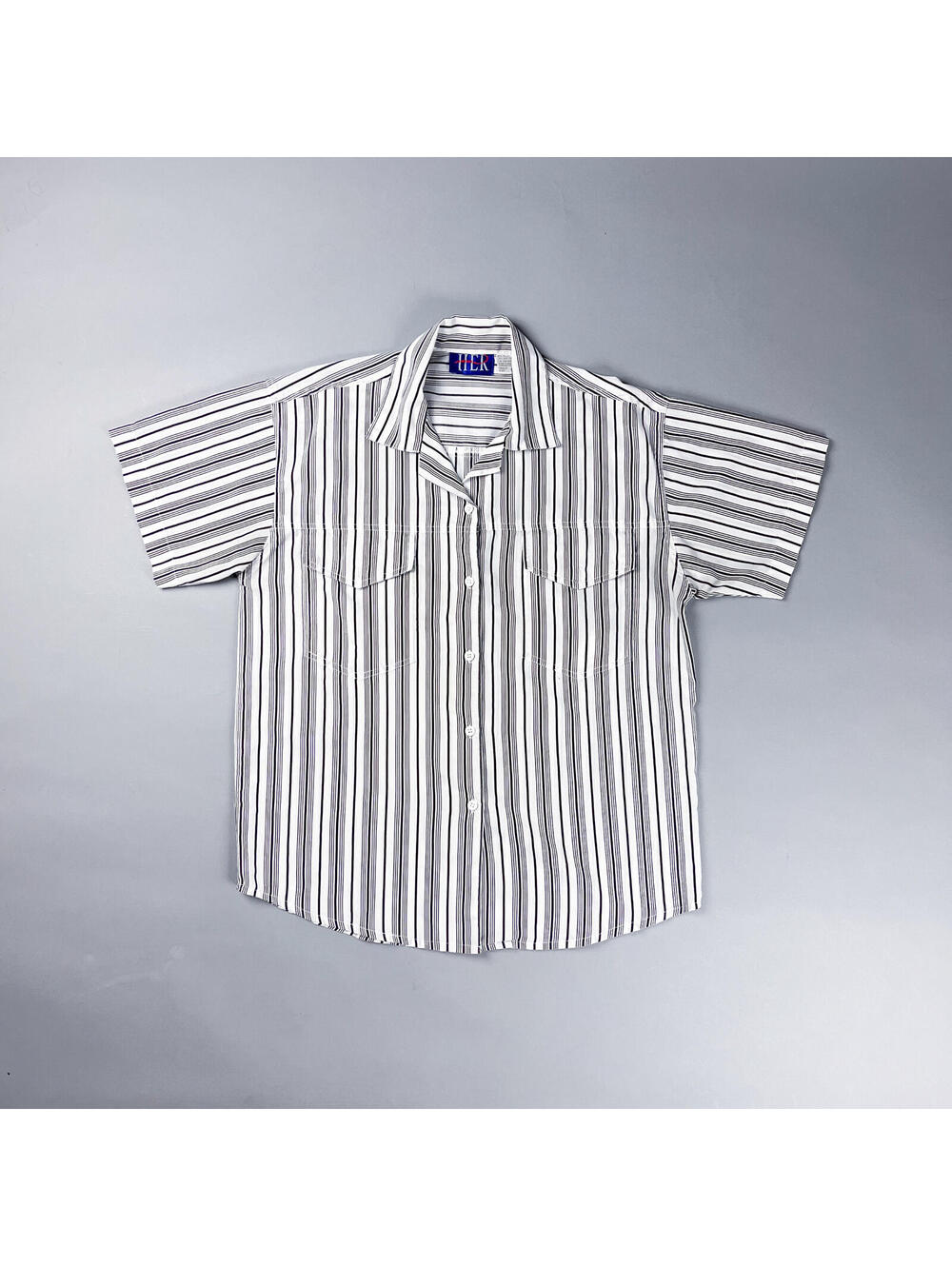 Vintage Striped Short Sleeve Button-Up Shirt, Women's